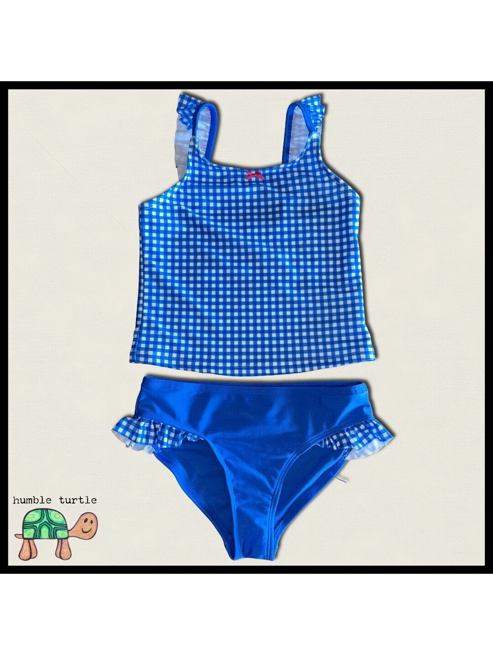 Wonder Nation Girls' 2-Piece Blue & White Checkered Tankini | Size M (8) | NWOT
